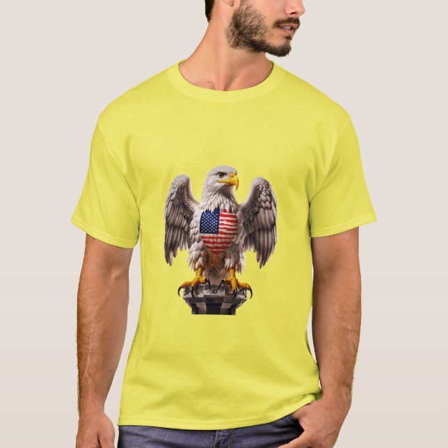 Camiseta Águia Balda Patriótica com Emblema de Bandeira Ame (Frente)