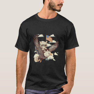 Camiseta Águia Careca de Gato da Bandeira Americana dos EUA