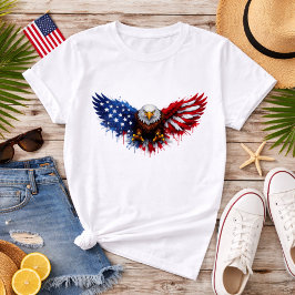 Camiseta Águia Careca Patriótica Vermelha Branca e Azul