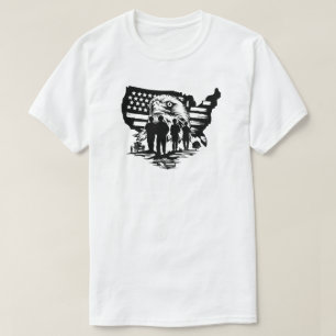 Camiseta Águia Com Bandeira Americana E Soldados T-Shirt