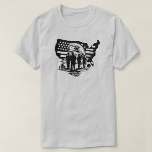 Camiseta Águia Com Bandeira Americana E Soldados T-Shirt