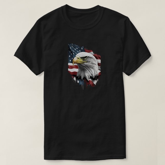 Camiseta Águia Com Bandeira Americana T Shirt (Frente do Design)