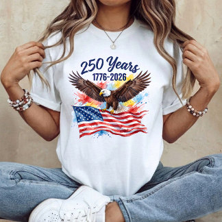 Camiseta Águia da Bandeira dos EUA em Aquarela de 250 Anos