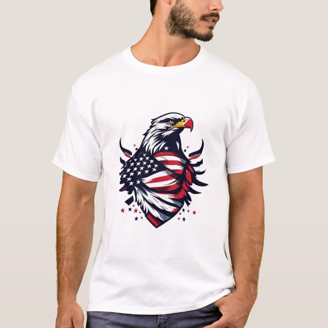 Camiseta Águia e bandeira da América - Simbolismo Patriótic (Frente)