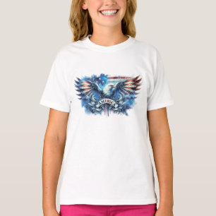 Camiseta Águia e bandeira dos EUA.Patriótico.