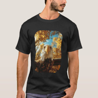 Camiseta Águia Fofa Selfie Folhas de Outono Floresta Outono