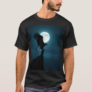Camiseta Águia Majestosa na Floresta ao Luar Gráfico Artíst
