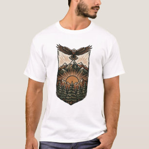 Camiseta Águia Majestosa Sobre Montanhas ao Nascer do Sol