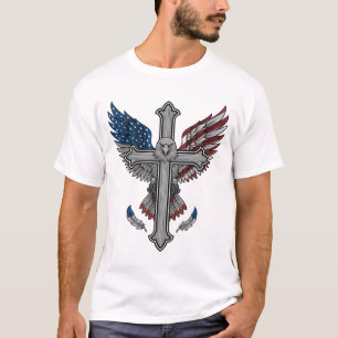 Camiseta Águia Patriótica Cruz Vetor de Gravura Vintage Des