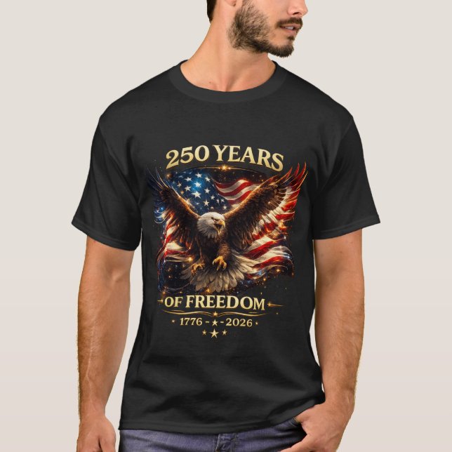Camiseta Águia Patriótica da Liberdade de 250 Anos da Améri (Frente)