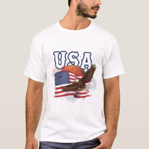 Camiseta Águia Patriótica dos EUA com Design do Planeta Ver