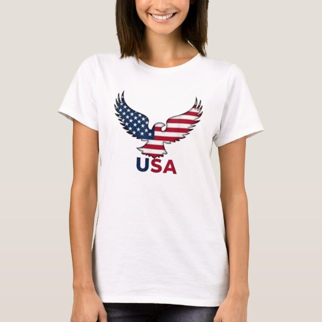 Camiseta Águia Patriótica e Design de Bandeira para a Améri (Frente)