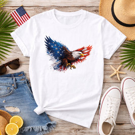 Camiseta Águia Patriótica Vermelha, Branca e Azul