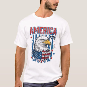 Camiseta Águia Patriótica Vintage América 1776 Design Vetor
