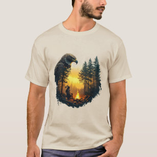 Camiseta 🦅 Águia Sobre Acampamento Selvagem Pôr do Sol 🌲