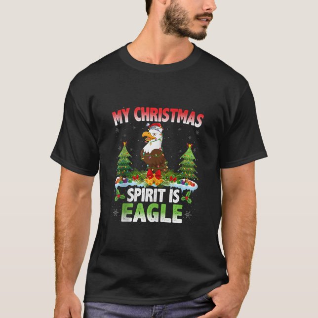 Camiseta Águia Vestindo Papai Noel Meu Espírito De Natal É  (Frente)