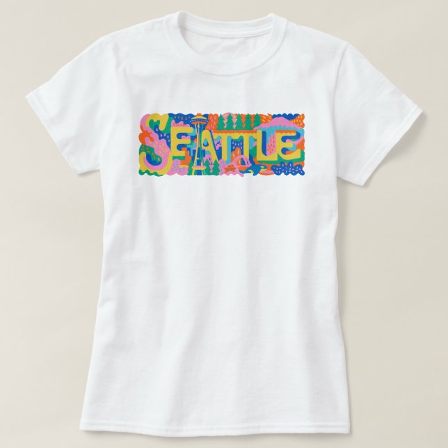 Camiseta Agulha Espacial Retro Seattle Monte Rainier Baleia (Frente do Design)