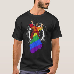 Camiseta Ah Homens Engraçados Lgbt Orgulho Gay Jesus Bandei