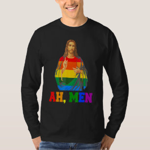 Camiseta Ah Men Christian Lgbt Orgulho gay Rainbow Flag Jes