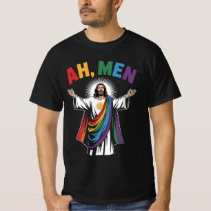 Camiseta Ah Men Engraçado Jesus LGBTQ Orgulho gay Rainbow