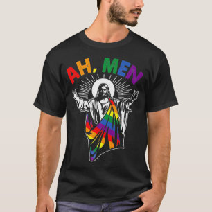 Camiseta Ah Men Funny LGBT Gay Pride Jesus Rainbow Flag Chr