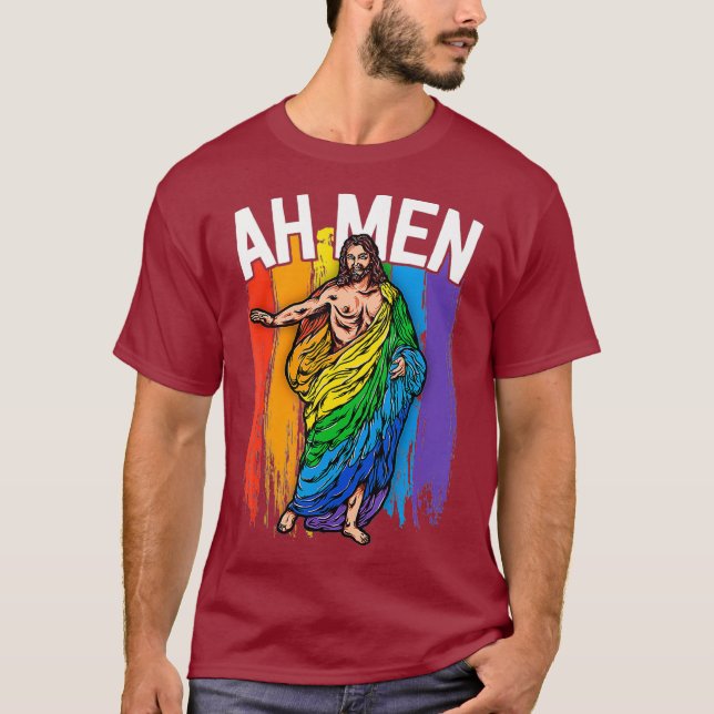 Camiseta Ah Men Gay Jesus Shirt Funny LGBTQ Shirts Gifts (Frente)
