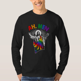 Camiseta Ah Men Lgbt Orgulho gay Jesus Rainbow Flag Christi
