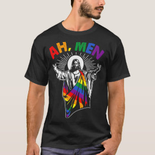 Camiseta Ah Men Lgbt Orgulho gay Jesus Rainbow Flag Christi