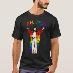 Camiseta Ah Men Lgbt Orgulho gay Jesus Rainbow Peace Flag