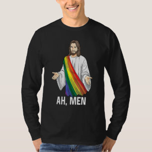 Camiseta Ah Men Rainbow Gay Jesus Christian Lgbt Prim Flag
