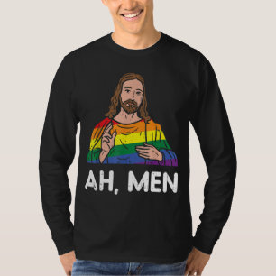 Camiseta Ah Men Rainbow Gay Jesus Orgulho LGBT Cristão Band