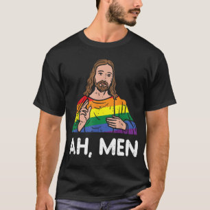 Camiseta Ah Men Rainbow Gay Jesus Orgulho LGBT Cristão Band