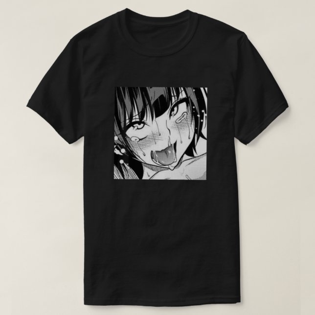 Camiseta Ahegao Anime Girl com língua e mãos na Web (Frente do Design)