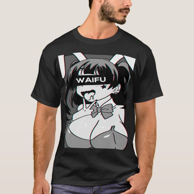 Camiseta Ahegao lewd anime Long Sleeve Shirt e coelho cos (Frente)