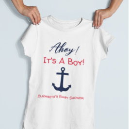 Camiseta Ahoy, é um menino! Chá de fraldas náutico