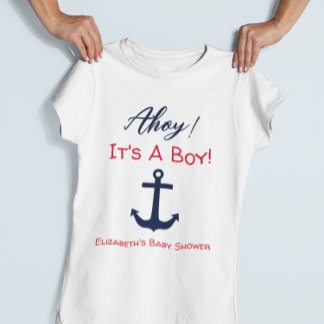 Camiseta Ahoy, é um menino! Chá de fraldas náutico