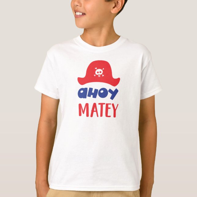 Camiseta Ahoy Matey, Chapéu Pirata, Caveira E Ossos, Pirata (Frente)