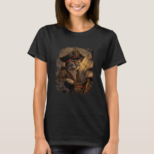 Camiseta Ahoy, Matey! Design de Gato Pirata com Navio e Jol