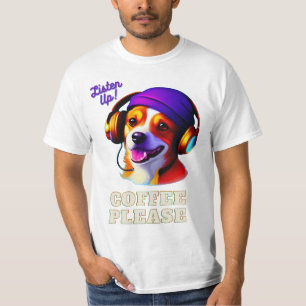 Camiseta AI Cute Puppy. Escute! Café, por favor.