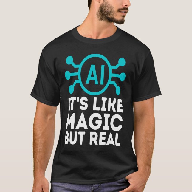 Camiseta AI é como mágica, mas inteligência artificial real (Frente)