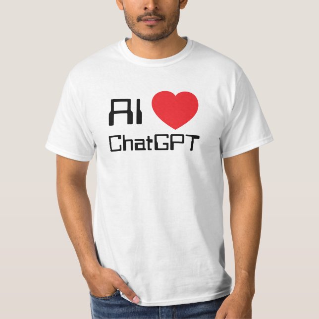 Camiseta AI love Chat GPT red heart funny black text (Frente)
