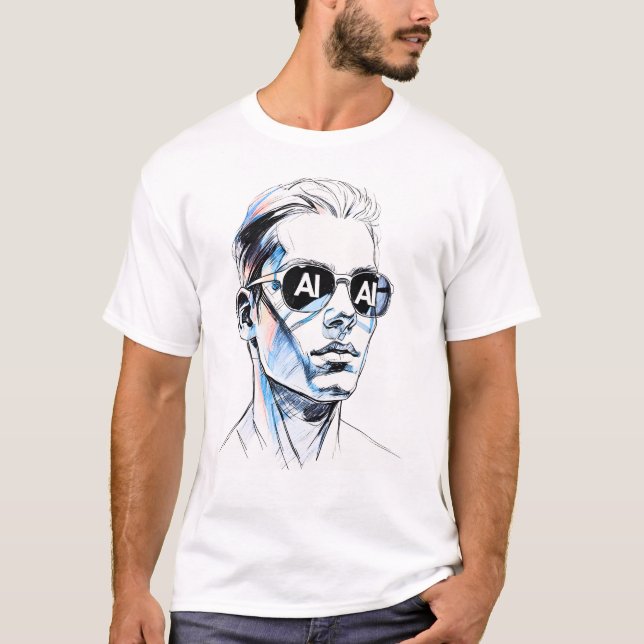 Camiseta AI nos Olhos - Arte de Linha Negrito com tecnologi (Frente)