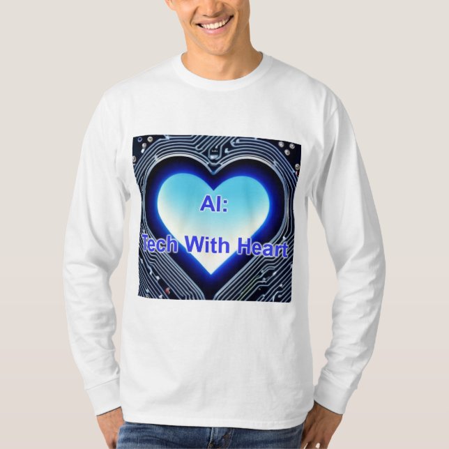 Camiseta AI: Tech with Heart Men's Long Sleeve White (Frente)