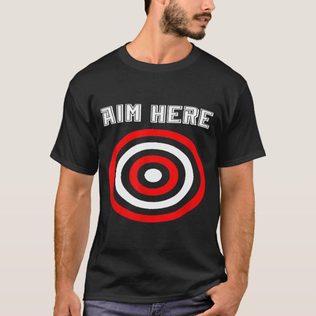 Camiseta Aim Aqui Jogadores Dardos Arqueiro de Bullseye Arc (Frente)