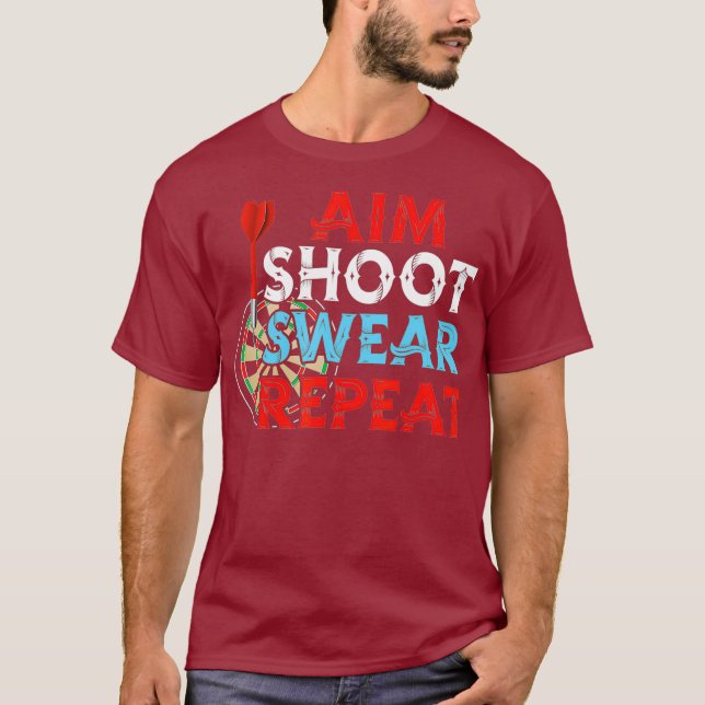Camiseta Aim Shoot Swear Repetir Darts Jogador de Dart Engr (Frente)