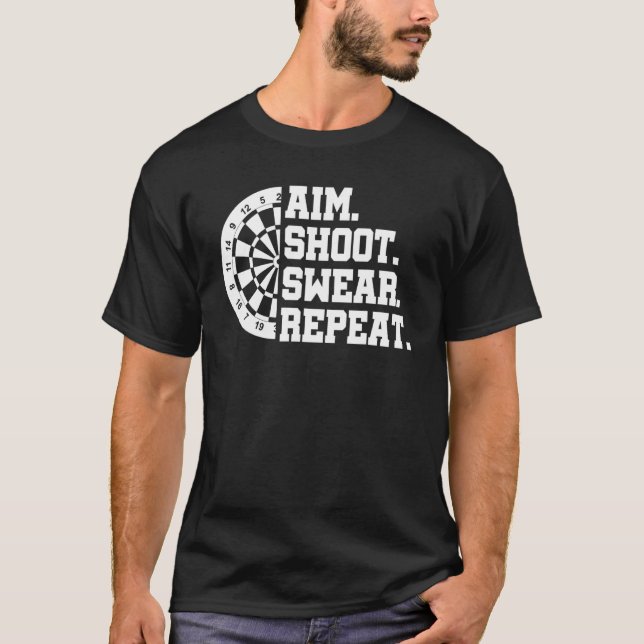 Camiseta Aim Shoot Swear Repetir Jogador de Dart Darts Bull (Frente)
