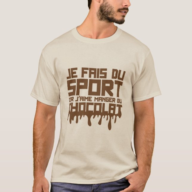 Camiseta aime manger chocolat citation sport humour (Frente)
