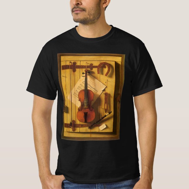 Camiseta Ainda é Violino e Música de William Harnett (Frente)