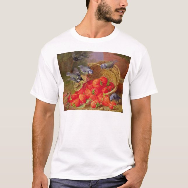 Camiseta Ainda vida com morangos e Bluetits (Frente)