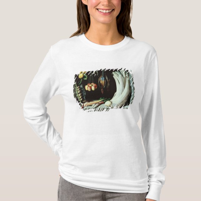 Camiseta Ainda vida com pássaros inoperantes, fruta e (Frente)